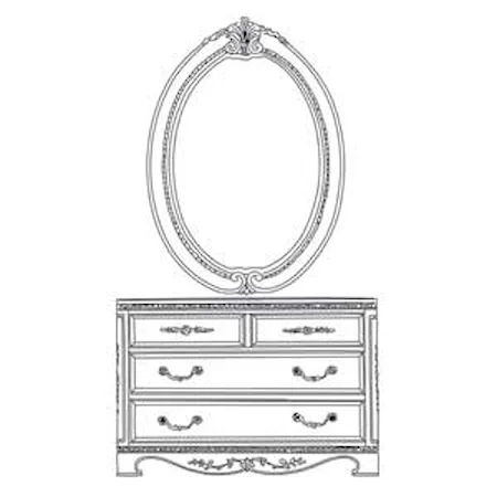 Four Drawer Bedroom Storage Dresser and Wood Framed Beveled Glass Oval Wall Mirror Combo