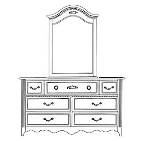 Double Dresser and Mirror with Seven Drawers