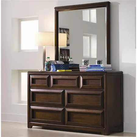 Dresser with 7 Drawers Featured with Rectangular Mirror