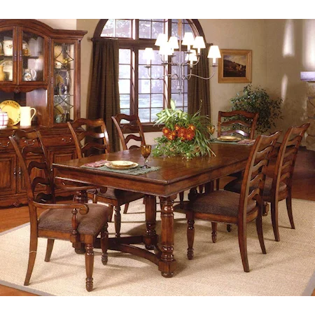 Double Pedestal Extension Table with Arched Ladderback Chairs