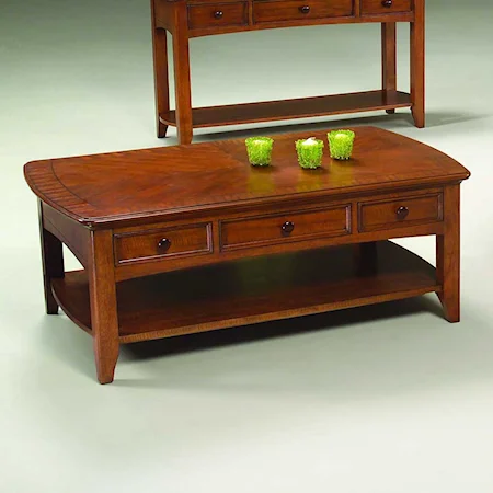 Medium Brown Drawer Cocktail Table with Shelf