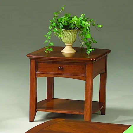 Medium Brown Drawer End Table with Shelf