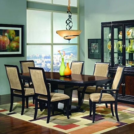 Pedestal Dining Table with Upholstered Chairs