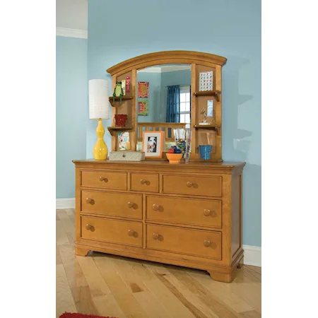 Double Dresser and Mirror with Seven Drawers