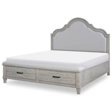 King Upholstered Panel Bed with Storage