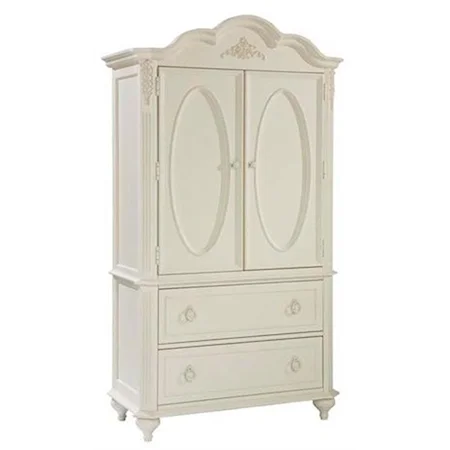 Victorian Door Chest and Media Center with Floral and Ribbon Motif Applique and Bonnet Top