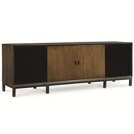 Entertainment Console in Hazelnut Finish with Black Glass Doors