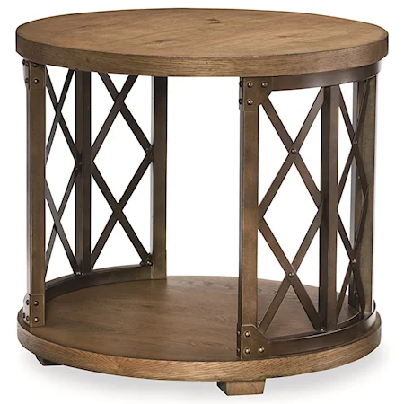 Round Lamp Table with Bottom Shelf