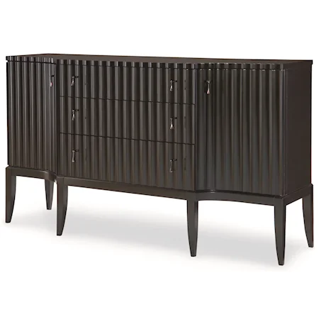 3-Drawer, 2-Door Credenza with Wine Bottle Storage