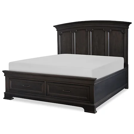 Transitional California King Bed with Footboard Storage Drawers