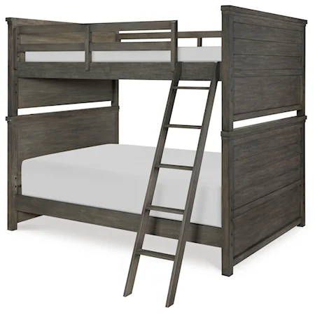 Rustic Casual Full over Full Bunk Bed with Ladder and Guard Rails
