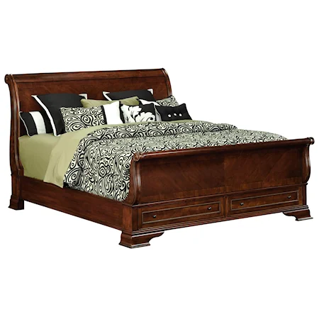 Traditional Queen Sleigh Bed with Footboard Storage