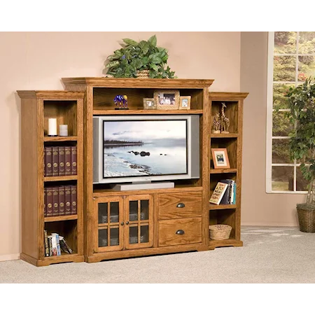 Three Piece Entertainment Center With Bookcase Piers