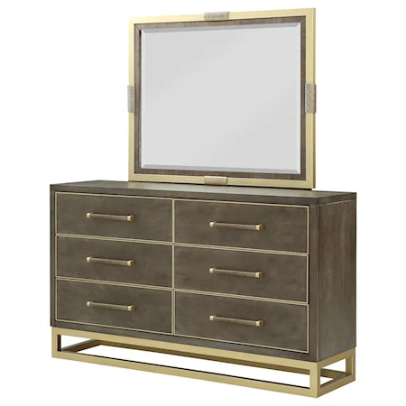 Contemporary Dresser and Mirror Combination with Felt Lined Top Drawers