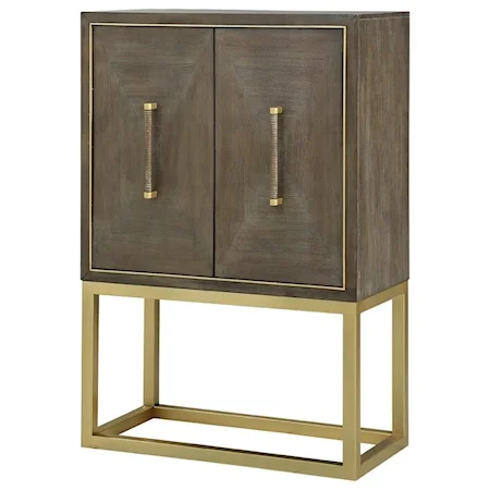 Contemporary Bar Cabinet with Brass Metal Base