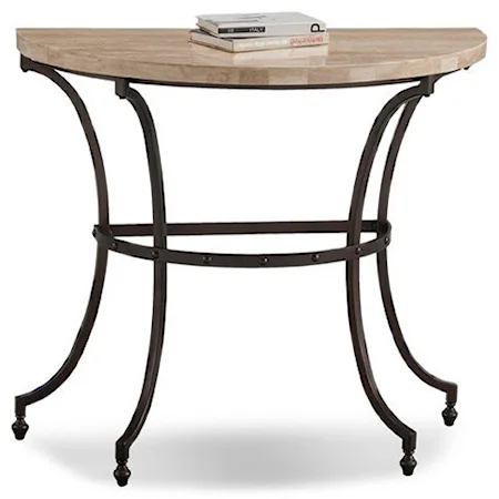 Demilune Travertine Stone Top Console with Rubbed Bronze Metal Base