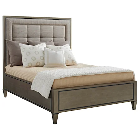 St. Tropez Queen Size Upholstered Panel Bed in Satenay Gray Fabric