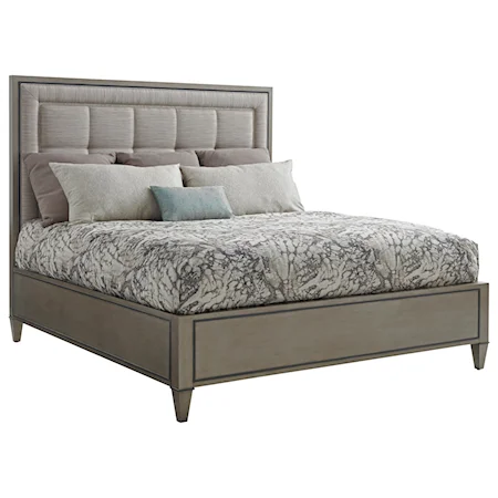 St. Tropez King Size Upholstered Panel Bed in Satenay Gray Fabric