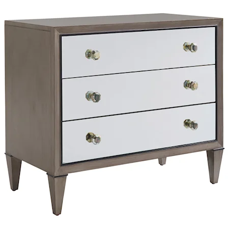 Divonne Mirrored Nightstand with Abalone Drawer Pulls