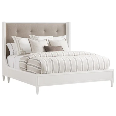 Arlington California King Platform Bed with Upholstered Tufted Headboard in Custom Fabric