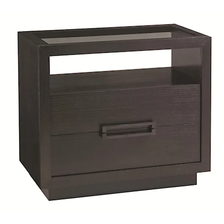 Veneno Nightstand with Open Display and Smoked Glass Top