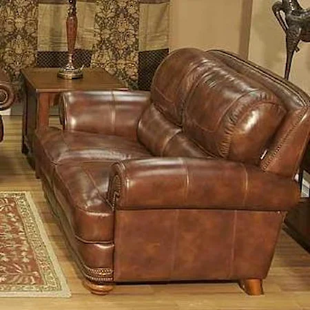 Traditional Warm Brown Leather Loveseat with Nailhead Trim