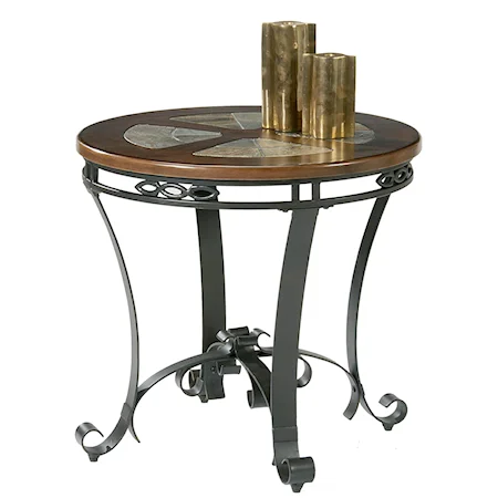 Round End Table with Decorative Slate Inlays