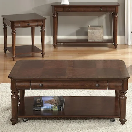 Rectangular Cocktail Table with Center Drawer & Shelf