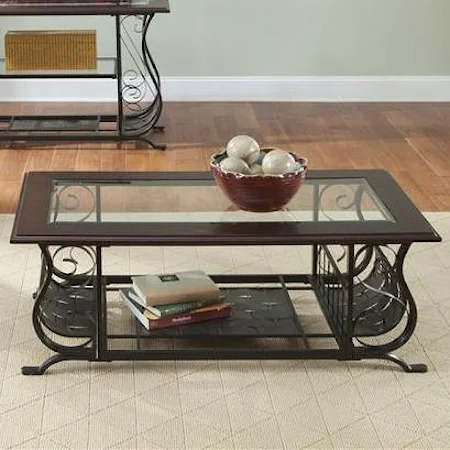 Rectangular Cocktail Table with Scrolled Metal Base