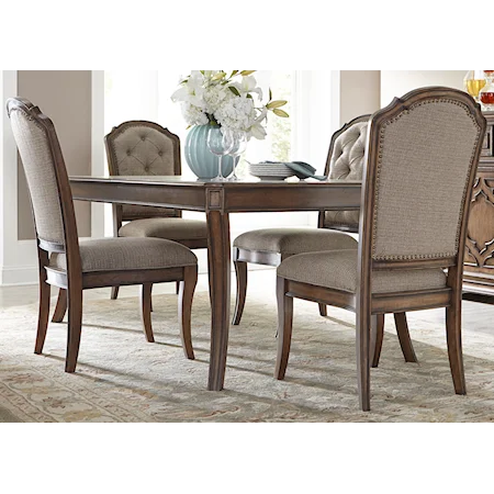 5 Piece Rectangular Table with 16" Leaf and Upholstered Chairs Set