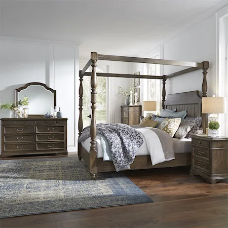 Queen Bedroom Group with Canopy Bed, Dresser & Mirror, Chest of Drawers, and Nightstand