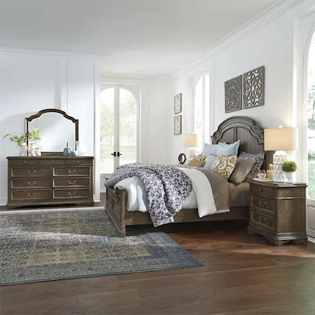 King Bedroom Group with Panel Bed, Dresser and Mirror, and Nightstand