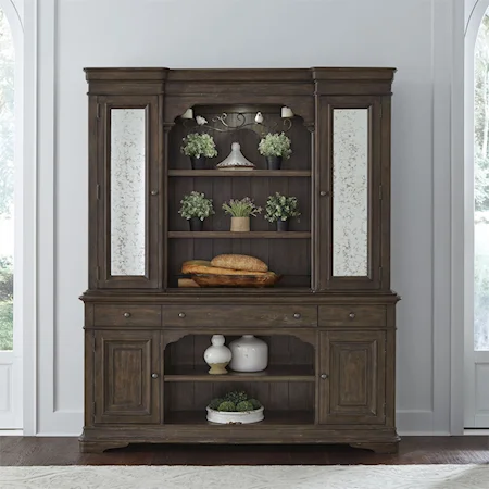 Relaxed Vintage Hutch and Buffet with Mirrored Doors