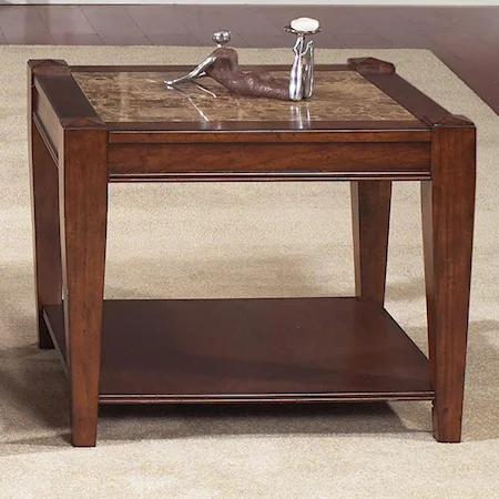 Rectangular End Table with Marble Insert Top and Shelf