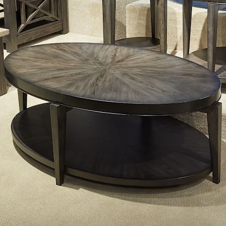 Contemporary Oval Cocktail Table with Bottom Shelf