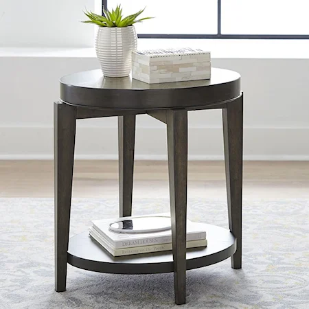 Contemporary Oval Chairside Table with Bottom Shelf