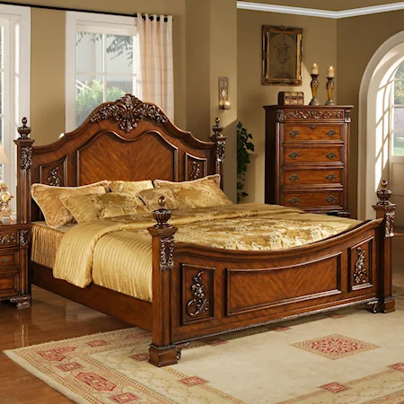 Queen Traditional Cherry Panel Bed