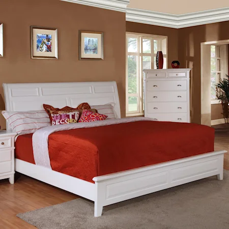King Casual White Low-Profile Sleigh Bed