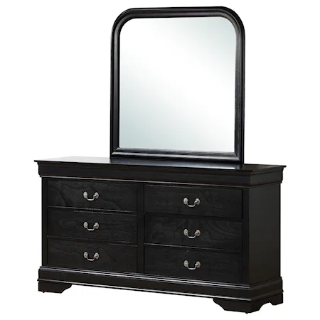 6 Drawer Dresser and Mirror with Wood Frame