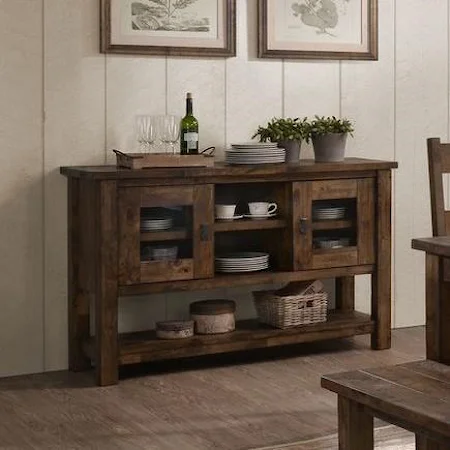 Rustic Server with Shelves and Doors