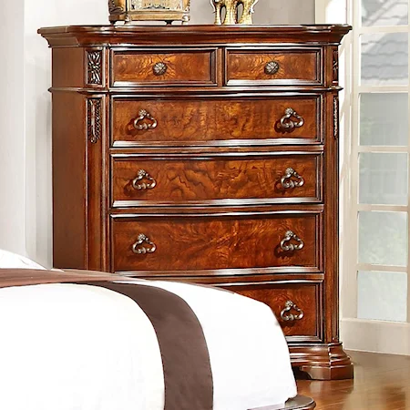 Traditional Five Drawer Chest with Stacked Bead Moulding and Bracket Feet