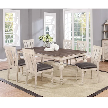 Farmhouse Dining Set with Seven Chairs