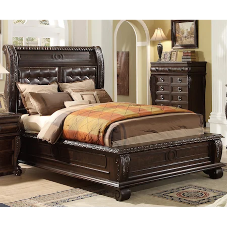 California King Panel Bed w/ Upholstered Headboard