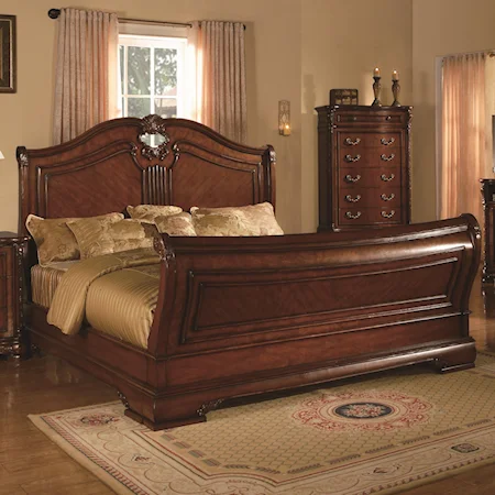 King Headboard and Footboard Bed w/ Palmette Detailing