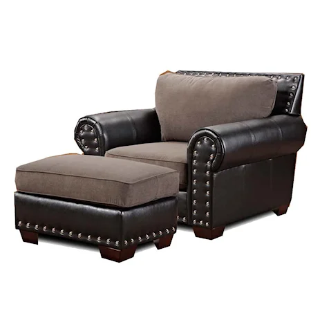 Two Tone Upholstered Chair & Ottoman