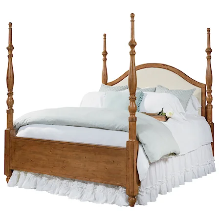 Queen Camelback Poster Bed with Upholstered Headboard