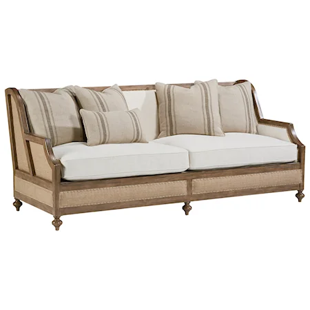 Foundation Sofa with Exposed Frame and Five Accent Pillows
