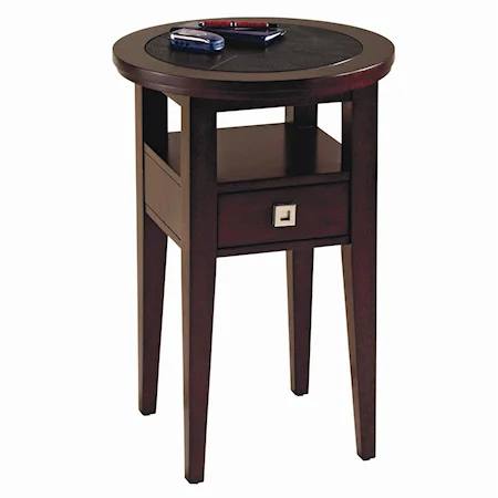 Faux Leather Round Accent Table