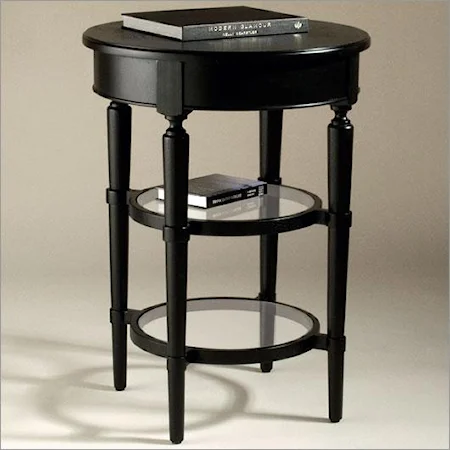 Round Accent Table with 2 Glass Shelves