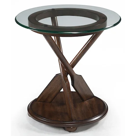 Round End Table with Three-Oar Pedestal and Tempered Glass Top